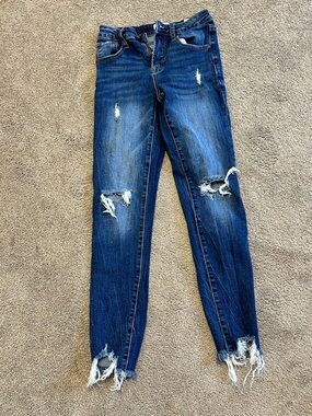 Distressed Dark Blue Ankle Skinny Jeans